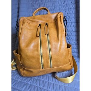1049 Bromen Mustard Yell.Vegan Leather Convertible Backpack Purse Anti-Theft Bag